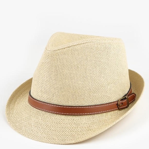 boho leather belted trim straw fedora - Picture 5 of 7